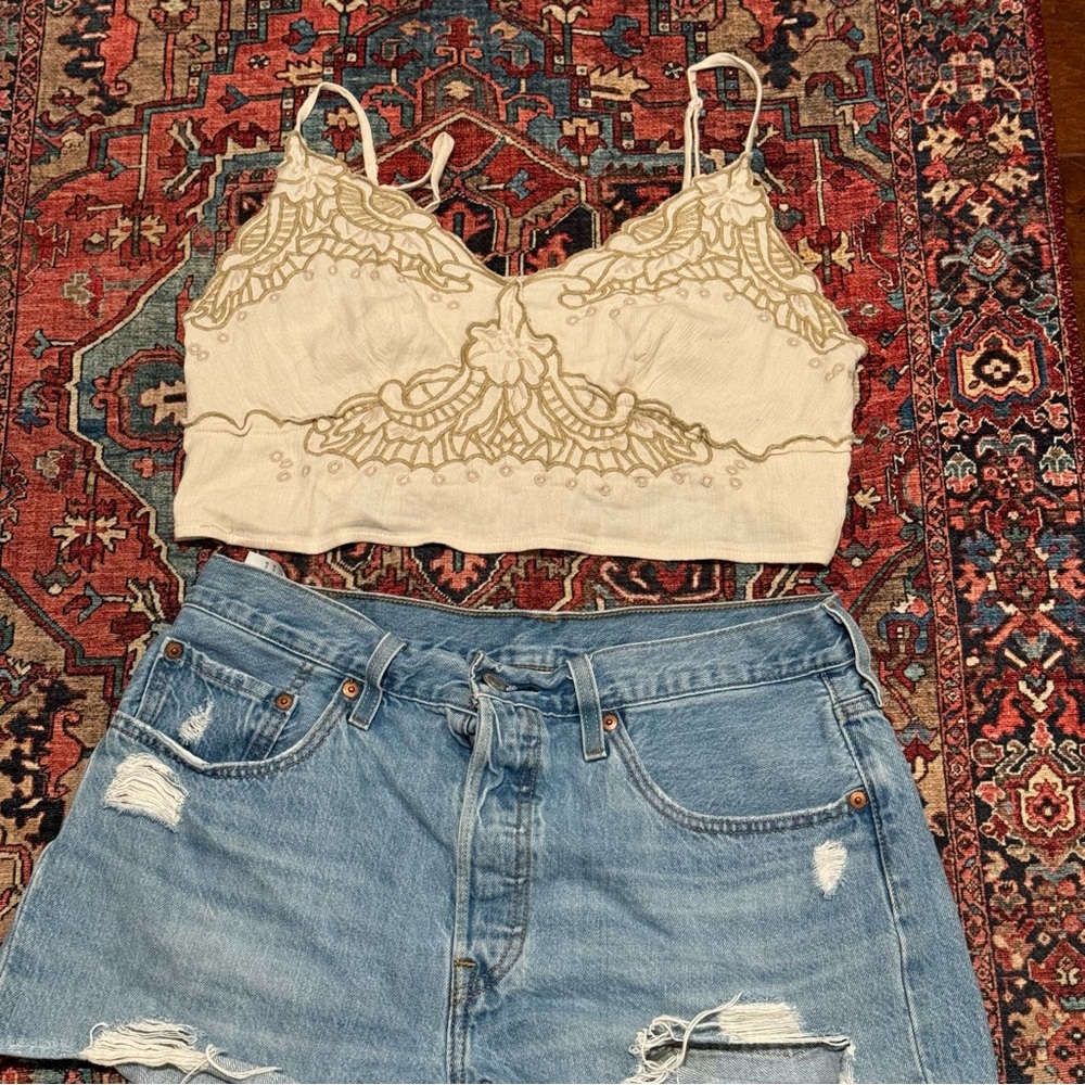 American Eagle linen embroidered crop top